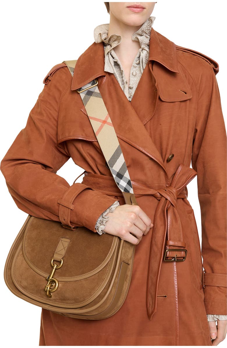 Burberry Small B Clip Messenger Bag, Alternate, color, Hazel Brown