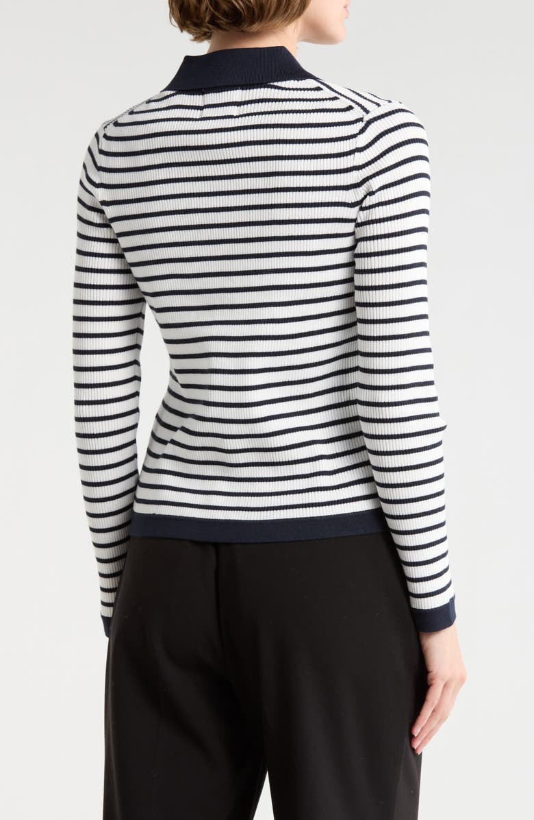 ELIE ELIE TAHARI Stripe Rib Knit Cardigan, Alternate, color, Egret/ Dark Sapphire