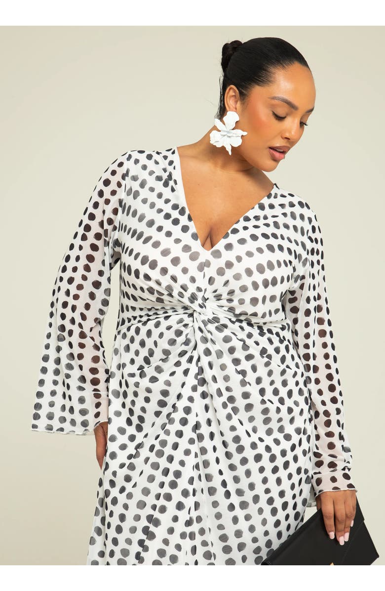 FASHION-SZN CURVE Long Sleeve V-Neck Polka Dot Midi Dress, Alternate, color, White