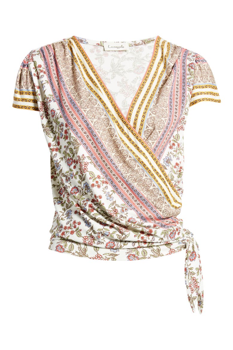 Wrap Front Top, Alternate, color, IVORY/ CORAL
