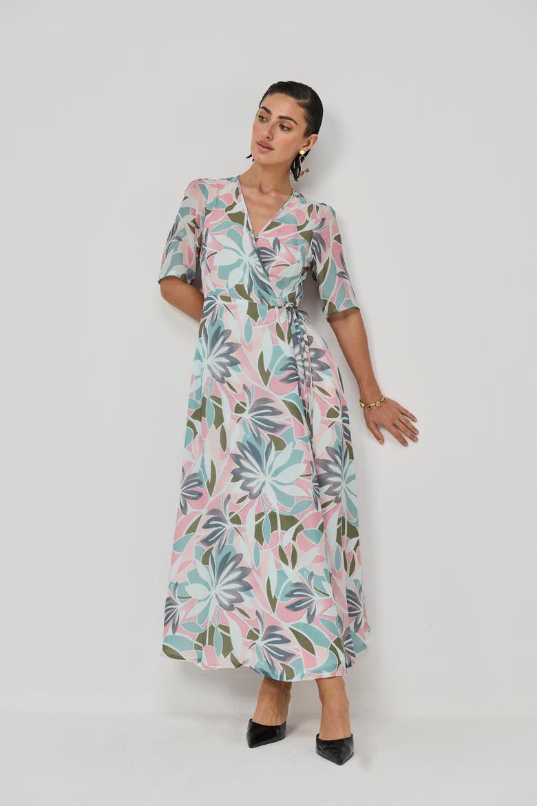Abstract Floral Wrap Maxi Dress, Alternate, color, Coastal Bloom