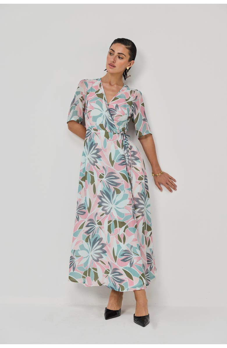 Reistor Abstract Floral Wrap Maxi Dress, Alternate, color, Coastal Bloom