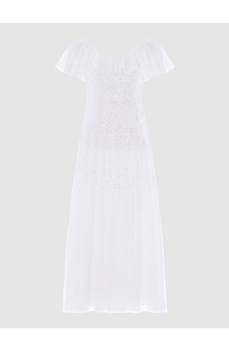 Needle & Thread Sunrise Sequin V-neck Ankle Gown, Alternate, color, Swan White