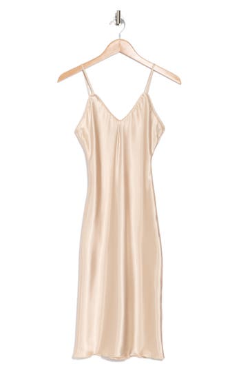 BEBE BEBE V-NECK SPAGHETTI STRAP SATIN SLIP DRESS