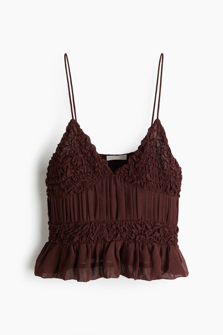 Ruched Chiffon Strappy Top, Alternate, color, Dark brown