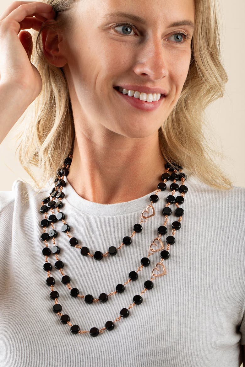 Onyx Black Glass Bead 3-Layer Necklace, Alternate, color, Black