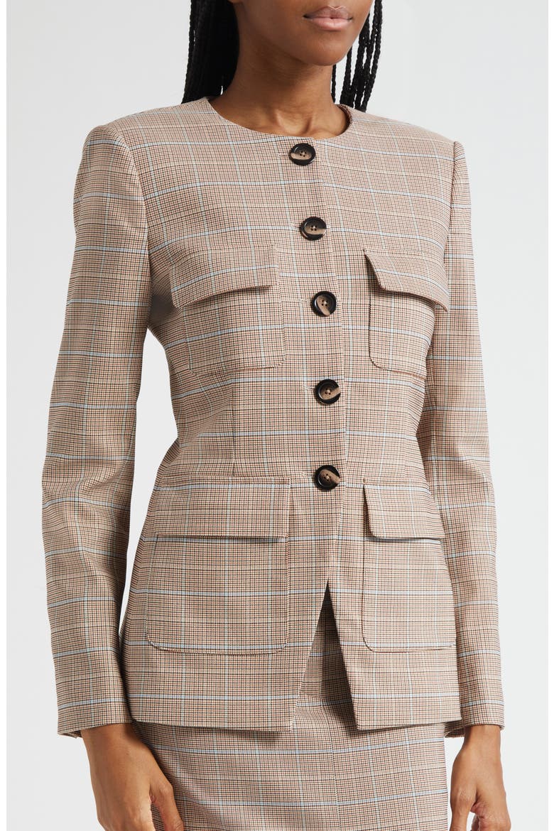 Orrin Windowpane Plaid Collarless Jacket, Alternate, color, HAZELNUT MULTI