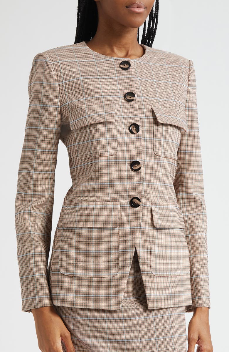Veronica Beard Orrin Windowpane Plaid Collarless Jacket, Alternate, color, Hazelnut Multi