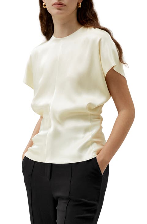 Short Batwing Sleeve Silk Contour Top
