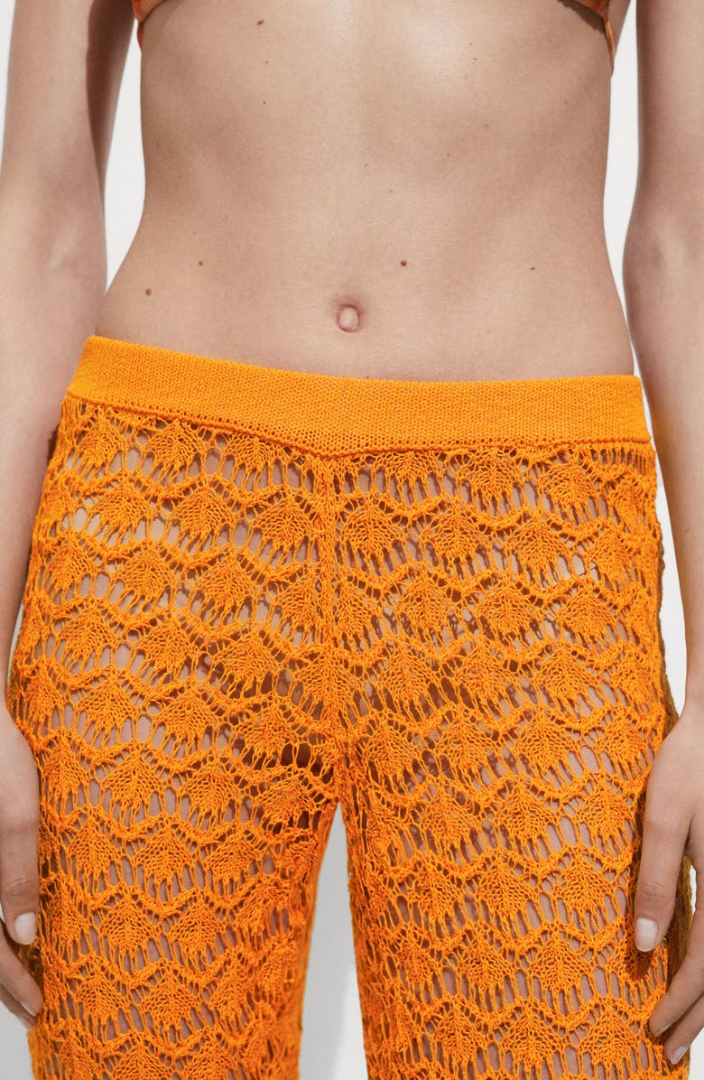 MANGO Open Stitch Flare Cover-Up Pants, Alternate, color, Orange