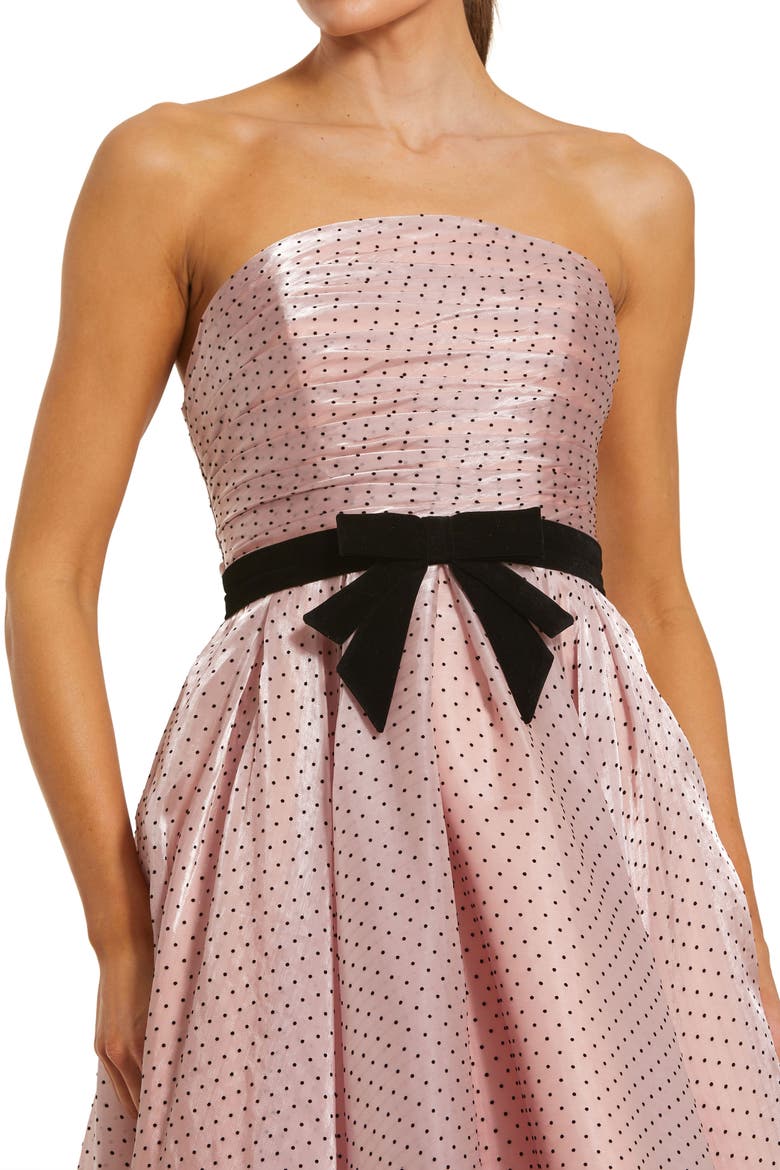 Polka Dot Organza Strapless Bow Detail Ankle Dress, Alternate, color, Rose Pink