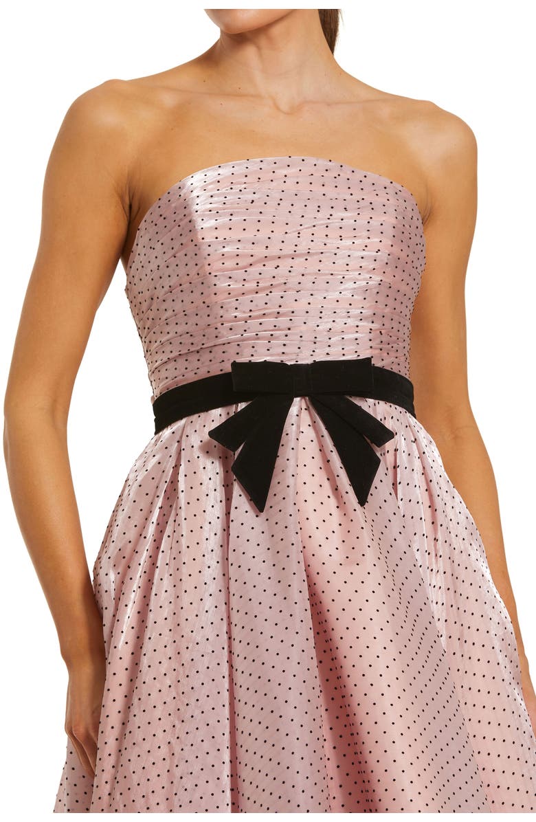 Mac Duggal Polka Dot Organza Strapless Bow Detail Ankle Dress, Alternate, color, Rose Pink