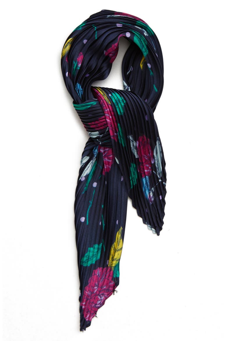Plissé Kite Scarf, Alternate, color, NAVY POLKA BLOOMS