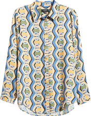 Tahari ASL Geo Print Satin Button-Up Shirt