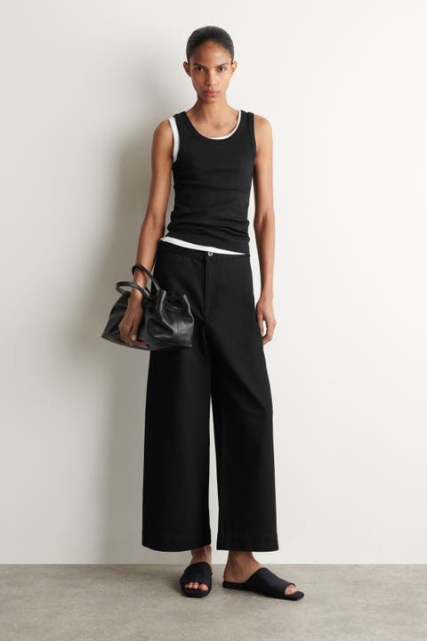 Cropped Wide-Leg Denim Pants
