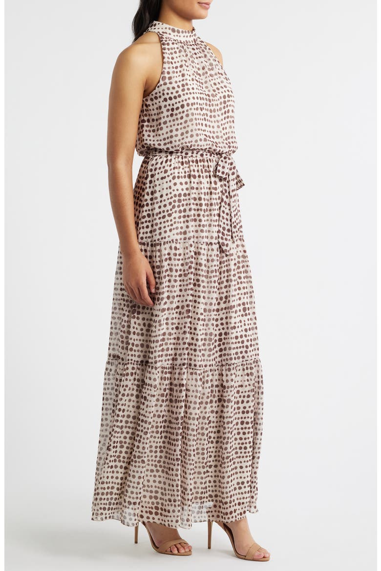 Dot Print Tiered Chiffon Maxi Dress, Alternate, color, CREAM MULTI