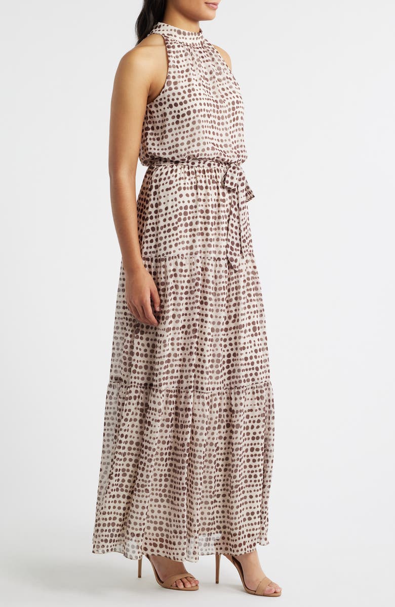 Julia Jordan Dot Print Tiered Chiffon Maxi Dress, Alternate, color, Cream Multi
