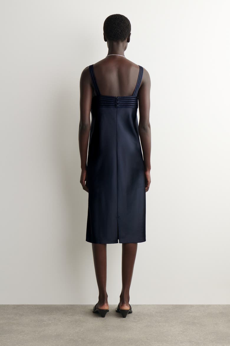 Open-stitch Satin Slip Dress, Alternate, color, NAVY