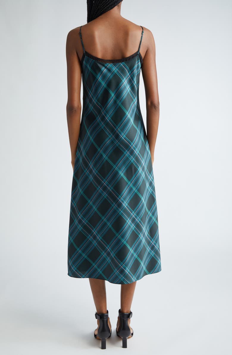 Vince Plaid Satin Midi Slipdress, Alternate, color, Jade Onyx