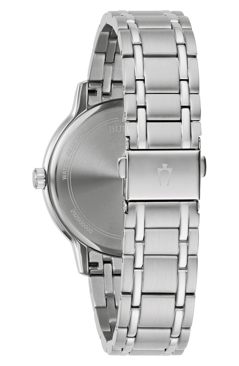 BULOVA Diamond Dial Three Hand Quartz Bracelet Watch, 40mm, Alternate, color, Silver