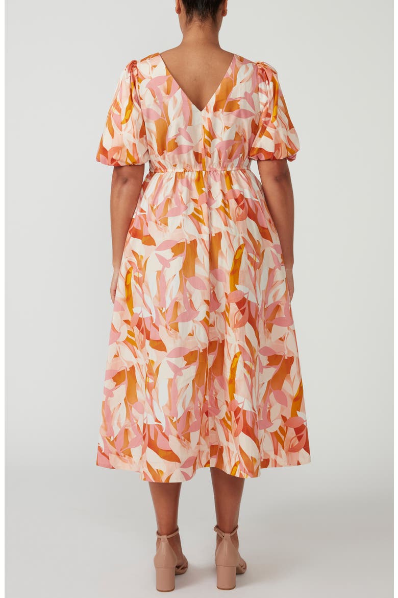 Aura Cascade Puff Sleeve Cotton Midi Dress, Alternate, color, PRINT