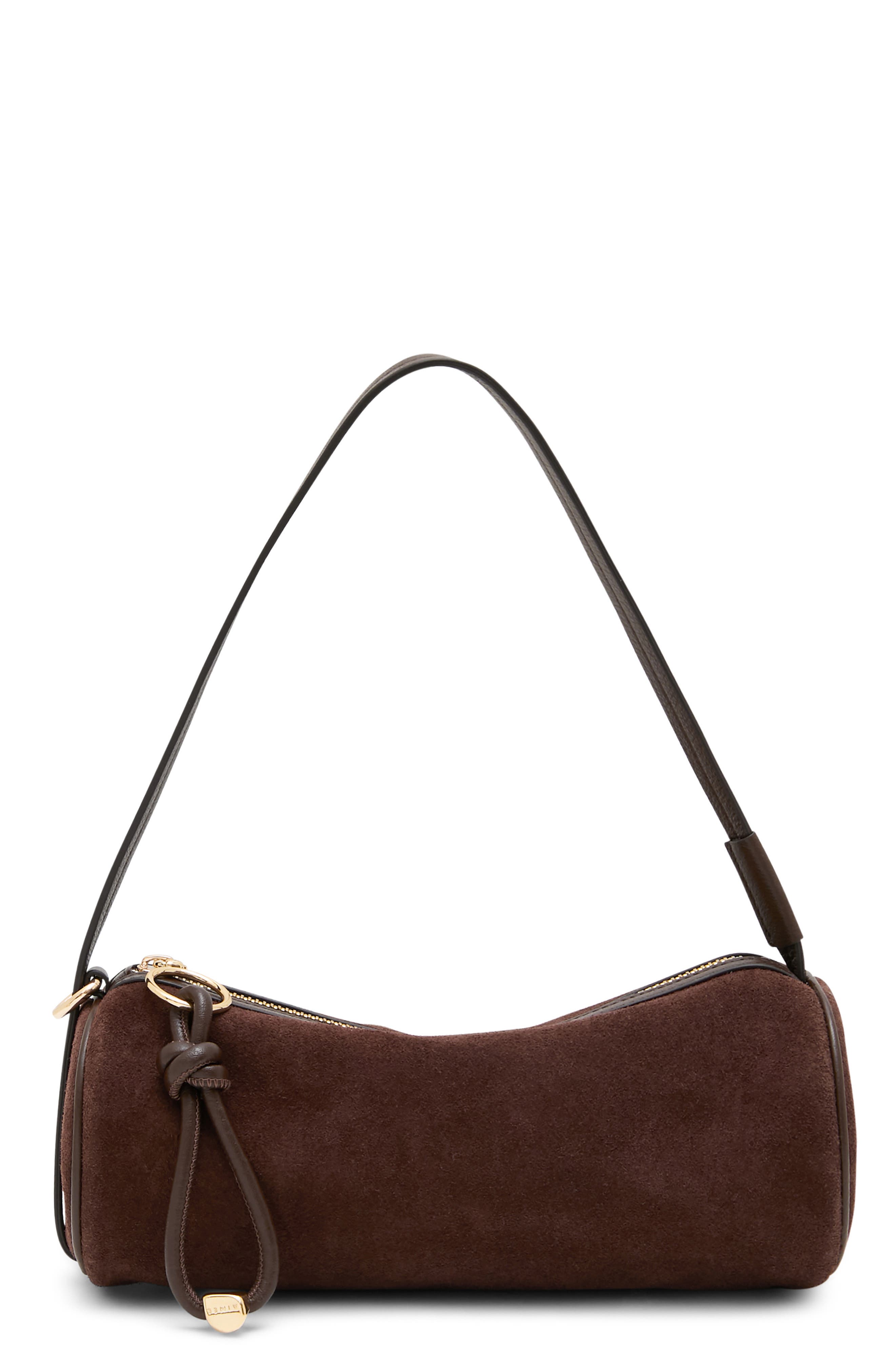 The Skipper Barrel Leather Shoulder Bag, Main, color, FUDGE SUEDE