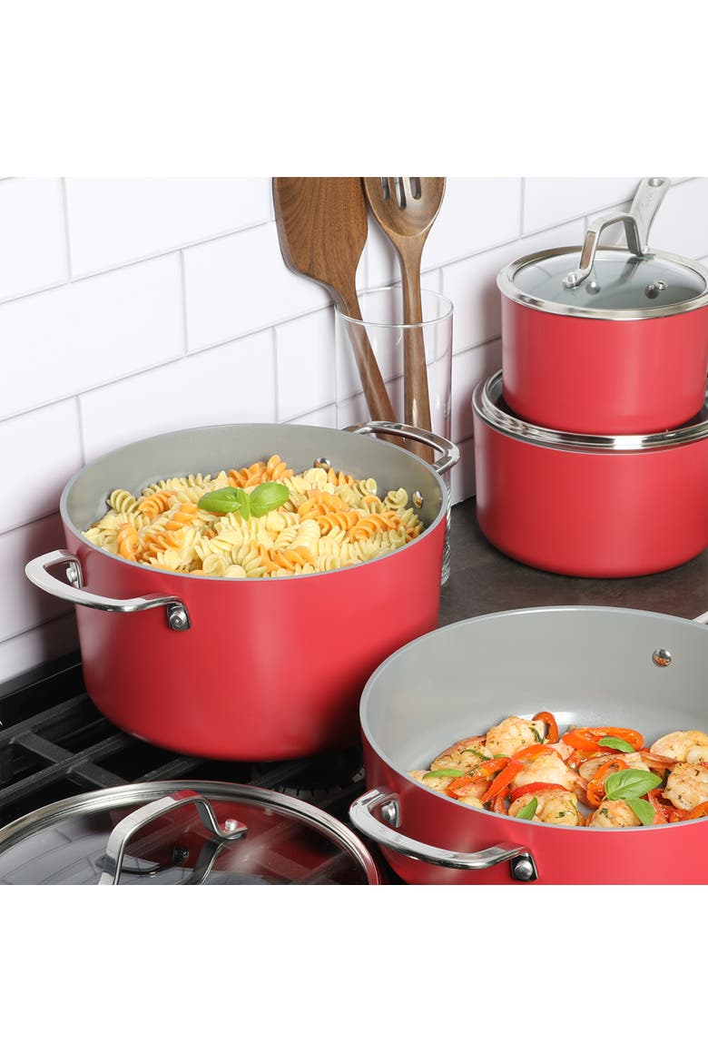 10 Piece Nonstick Aluminum Cookware Set in Matte Brick, Alternate, color, Red