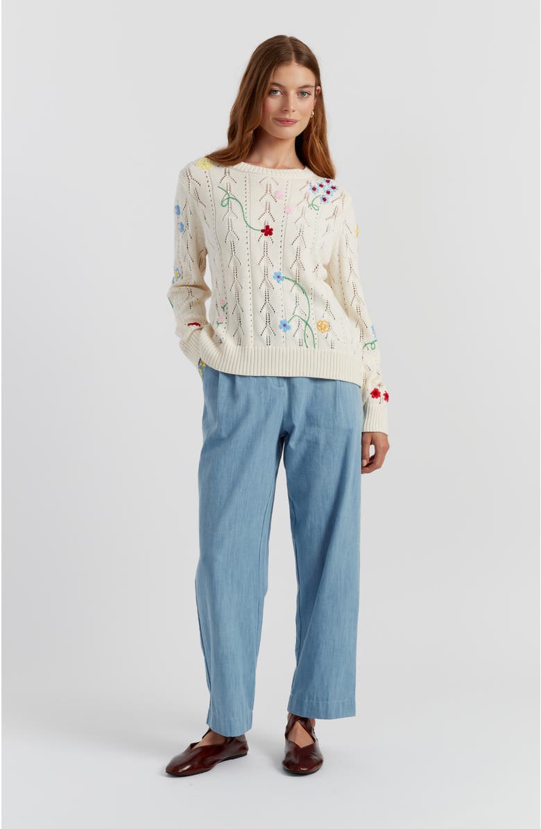 Chinti & Parker Hand-Embroidered Floral Cotton Sweater, Alternate, color, Cream