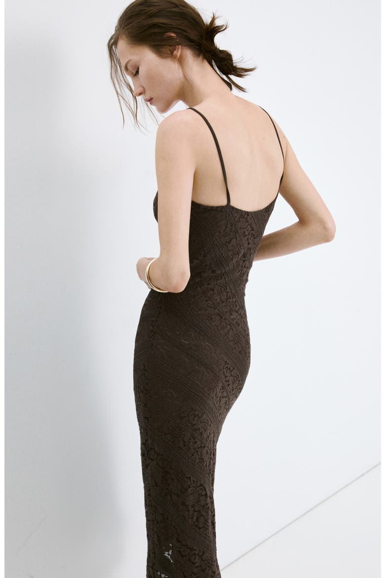 Lace Sleeveless Midi Dress, Alternate, color, BROWN