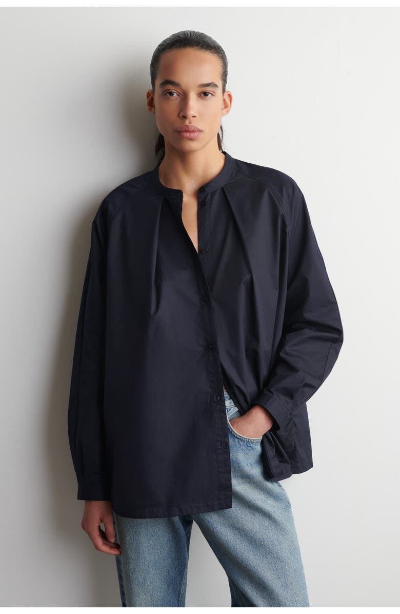 COS Grandad-Collar Cotton Shirt, Main, color, Navy