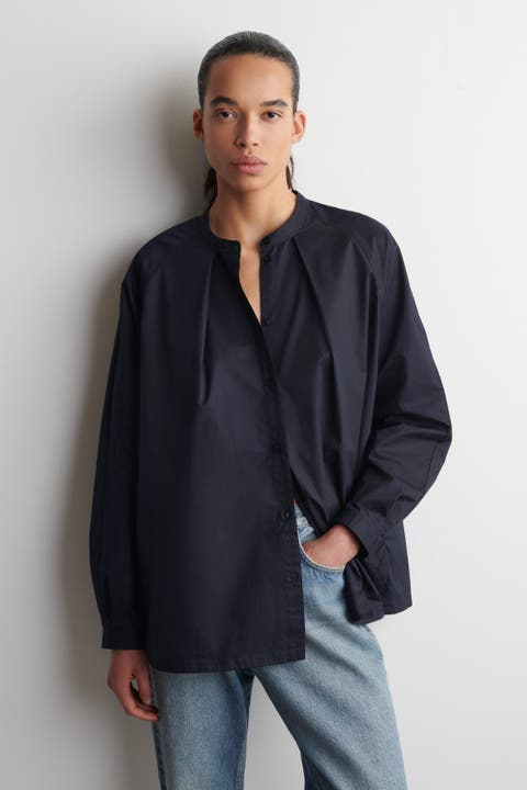 Grandad-Collar Cotton Shirt