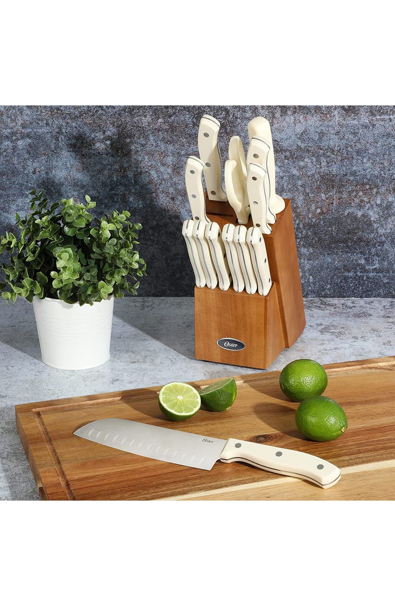OSTER Evansville 14 Piece Stainless Steel Blade Cutlery Set, Alternate, color, White