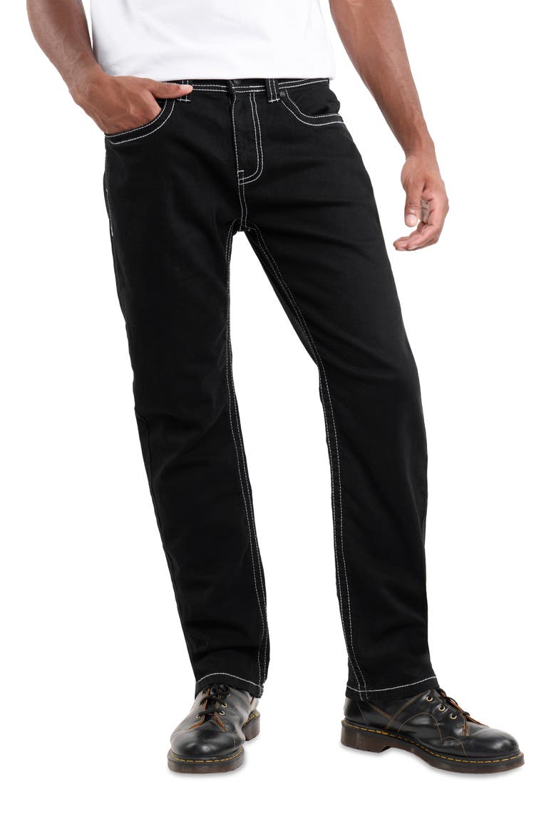 Saddle Stitch Relaxed Straight Leg Jeans, Alternate, color, BLACK