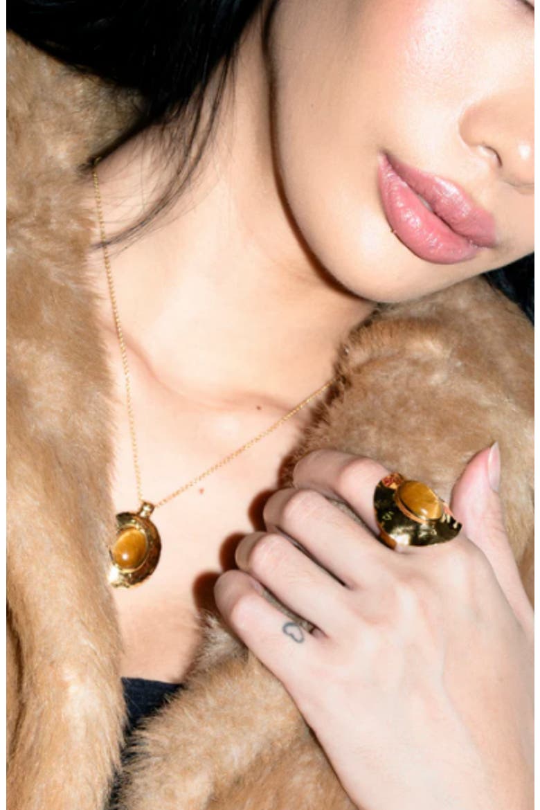 Cabochon Tiger's Eye Ring, Alternate, color, GOLD