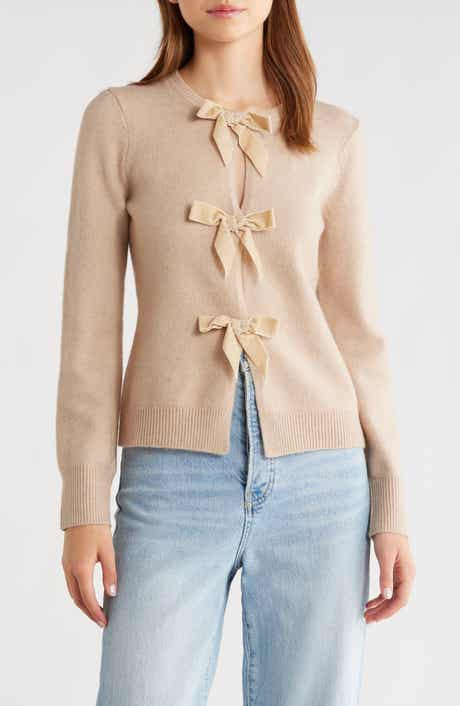 WAYF Kayla Velvet Bow Front Cardigan