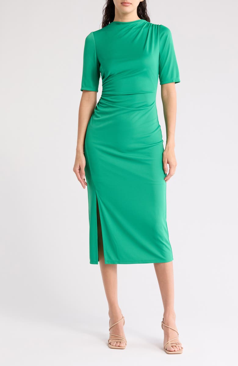 Anne Klein Short Sleeve Midi Dress, Main, color, Green Clove