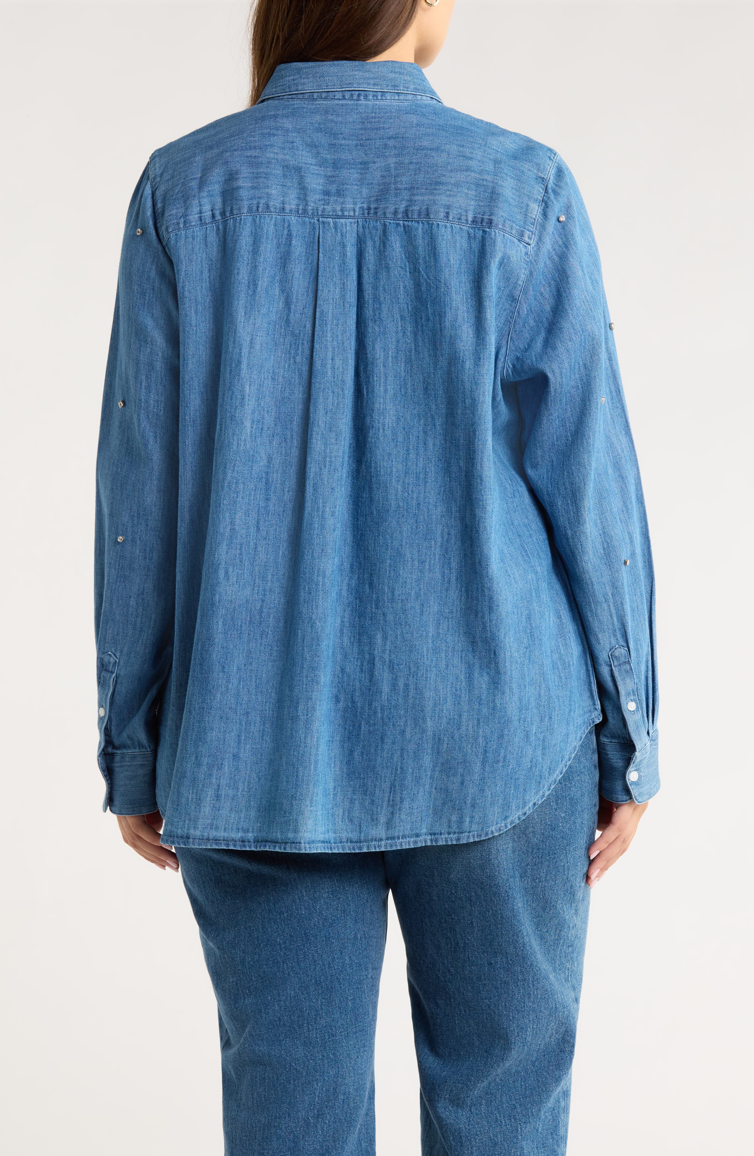 Crystal Embellished Chambray Button Front Shirt - image 2