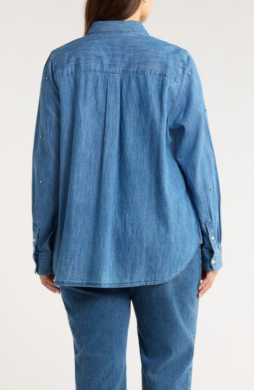 Caslonr Caslon(r) Crystal Embellished Chambray Button Front Shirt In Blue