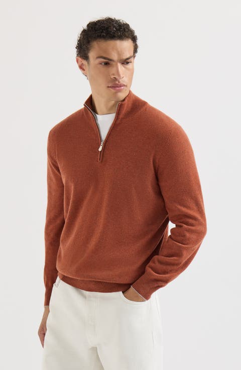 Mouliné cashmere sweater with half zip