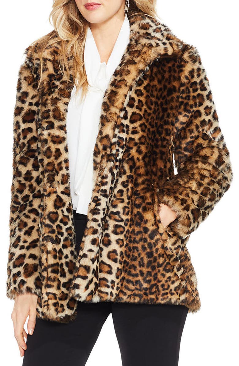 Vince Camuto Leopard Print Faux Fur Jacket, Main, color, 