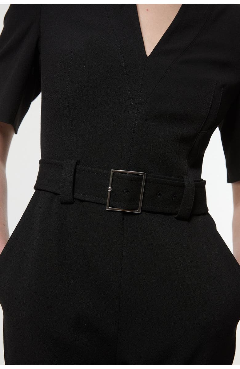 Karen Millen Petite Crepe Belted Jumpsuit, Alternate, color, Black