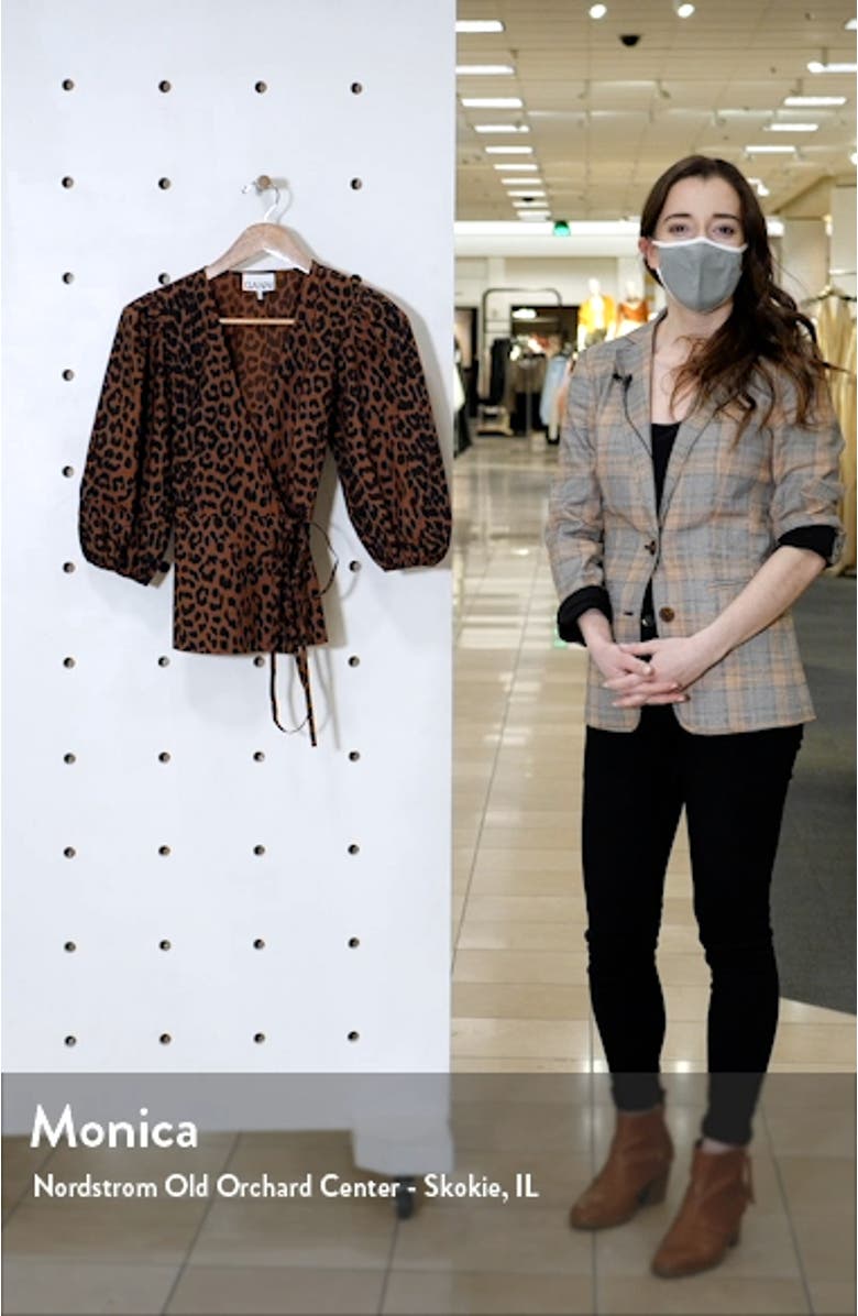 Leopard Print Balloon Sleeve Organic Cotton Wrap Top, sales video thumbnail