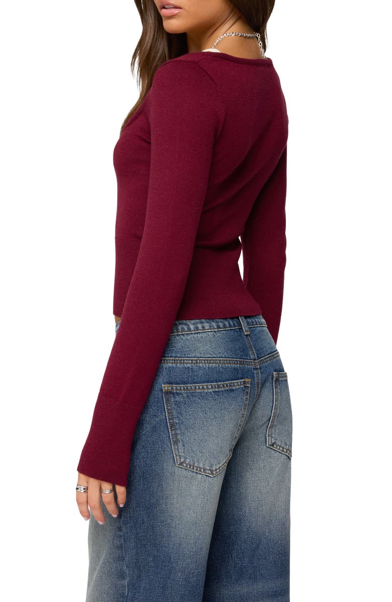 EDIKTED Cecile Layered Long Sleeve Crop Top, Alternate, color, Burgundy-And-Cream