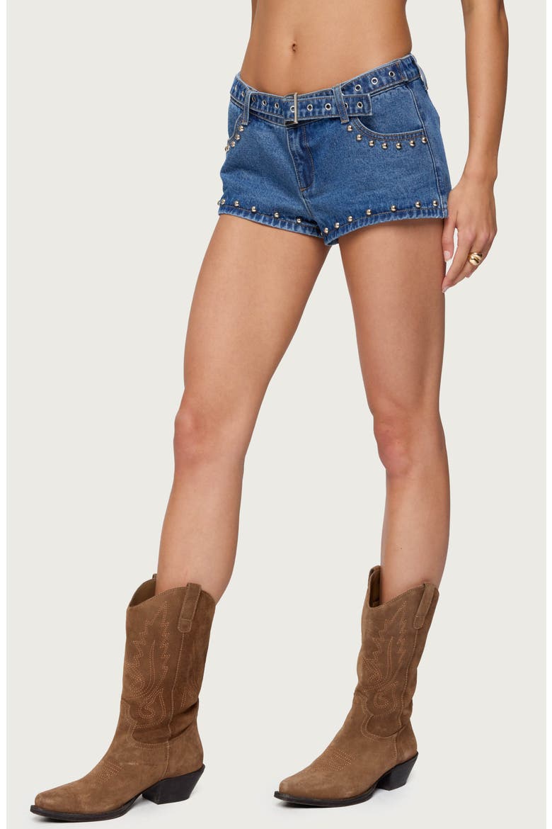 Grommet Stud Micro Shorts, Alternate, color, BLUE