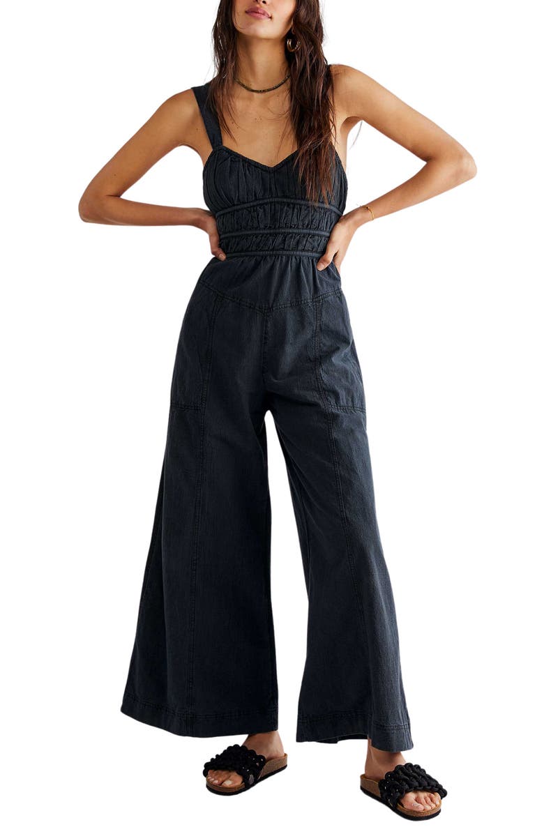 Free People After All Ruched Wide Leg Jumpsuit, Main, color, 