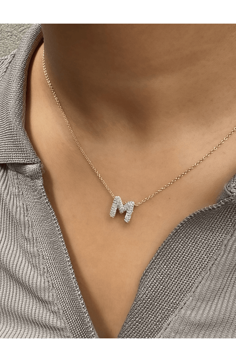 LuvMyJewelry Small Bubble Initial Letter 14K Yellow Gold Diamond Pendant Necklace, Alternate, color, Gold M