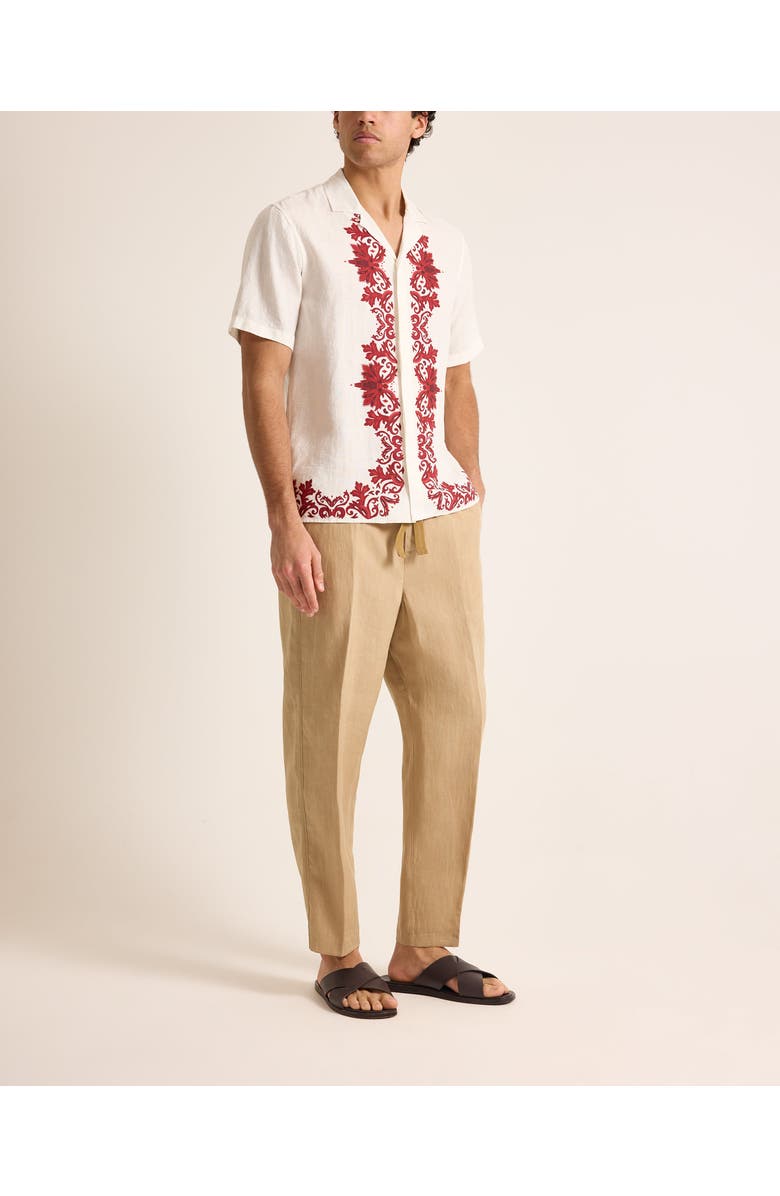 Orlebar Brown Maitan Linen Relaxed Fit Linen Mirabello Border Shirt, Alternate, color, White/Vermillion