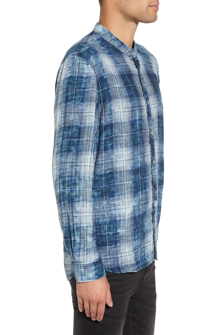 Check Band Collar Sport Shirt, Alternate, color, INDIGO