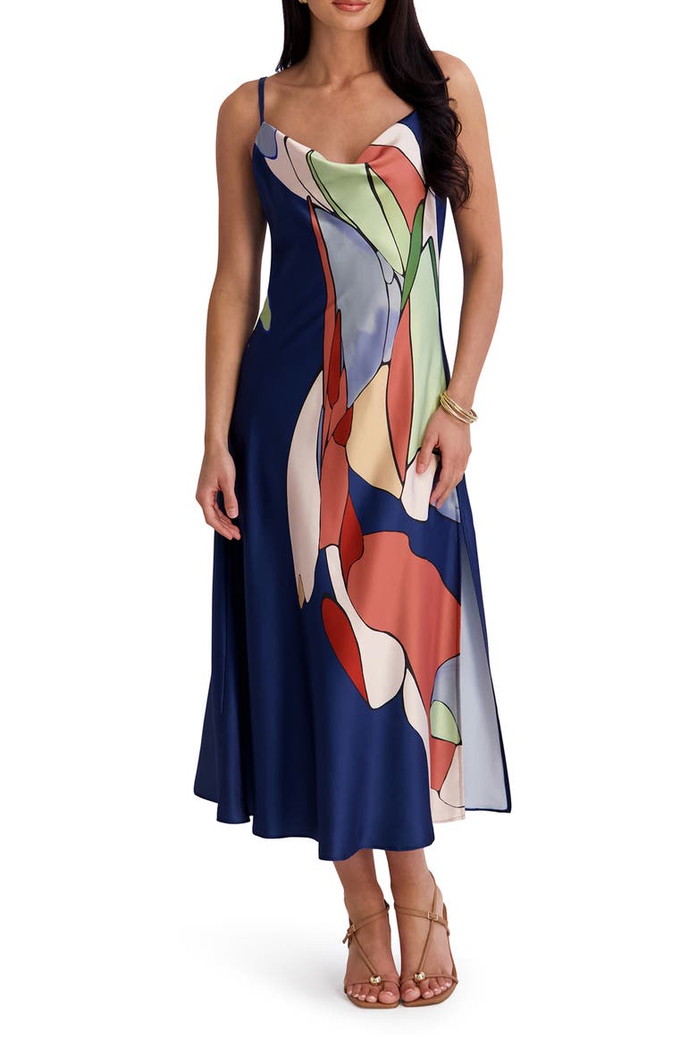 Cowl Neck Midi Dress, Main, color, NAVY MULTI