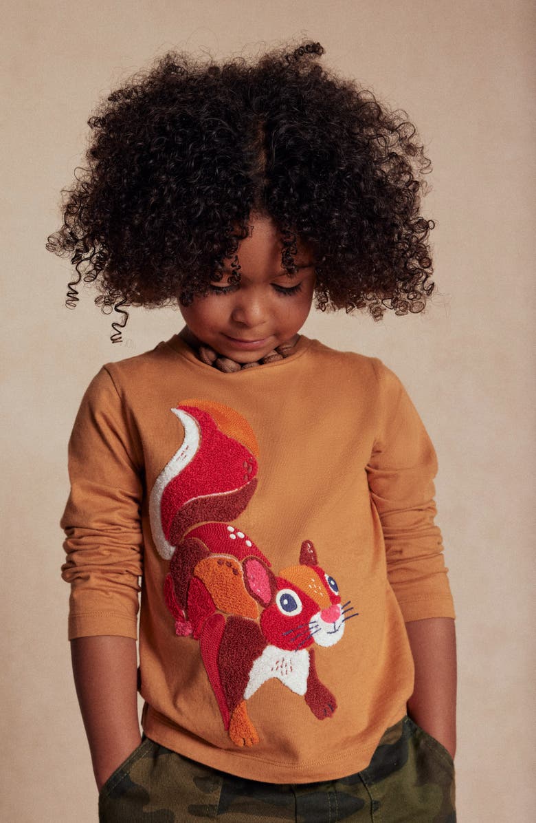 Mini Boden Kids' Squirrel Bouclé Cotton Graphic T-Shirt, Alternate, color, Toffee Brown Squirrel